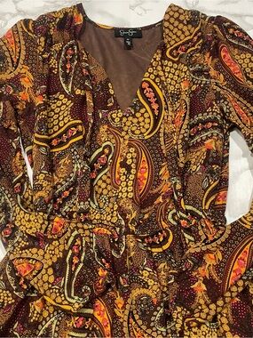 Jessica Simpson Reina Long Sleeve Dress in Deep Mahogany/Paisley Confetti